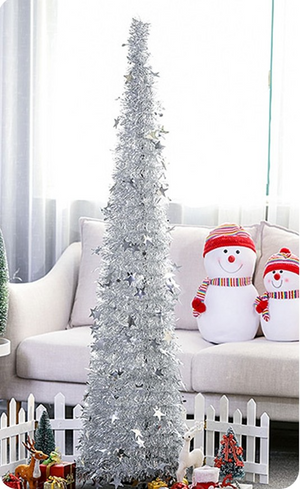 Artificial Tinsel Up Christmas Tree